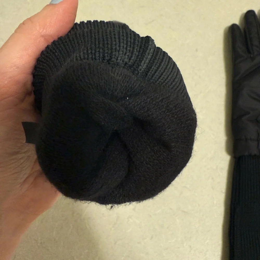 AUTH PRADA WOMENS LEATHER/NYLON CASHMERE LINED GLOVES, SIZE 7.5, MADE IN ITALY